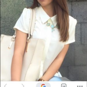 Ann Taylor Stretchy Bottom Down Blouse Cream SZ 8